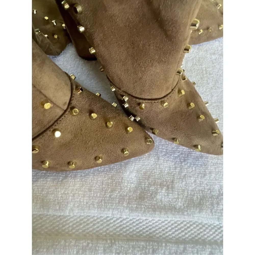 New Venus Faux Suede Studded Over the knee Taupe Boots